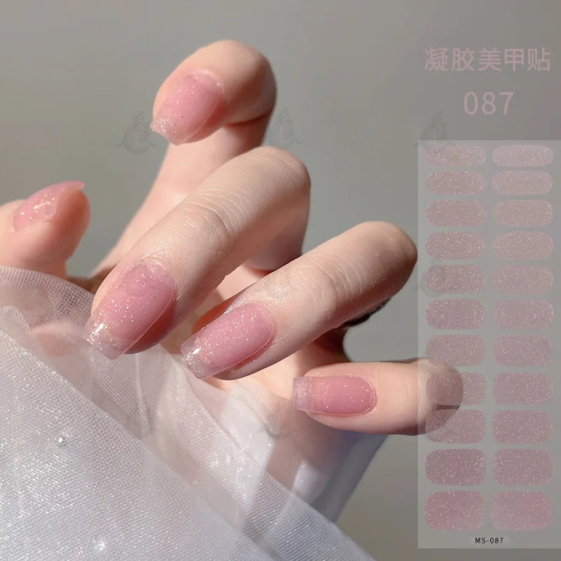 

MEBIS 22 finger nude no bake gel nail art full sticker solid color sticker small fresh glitter powder nail sticker spot with adh
