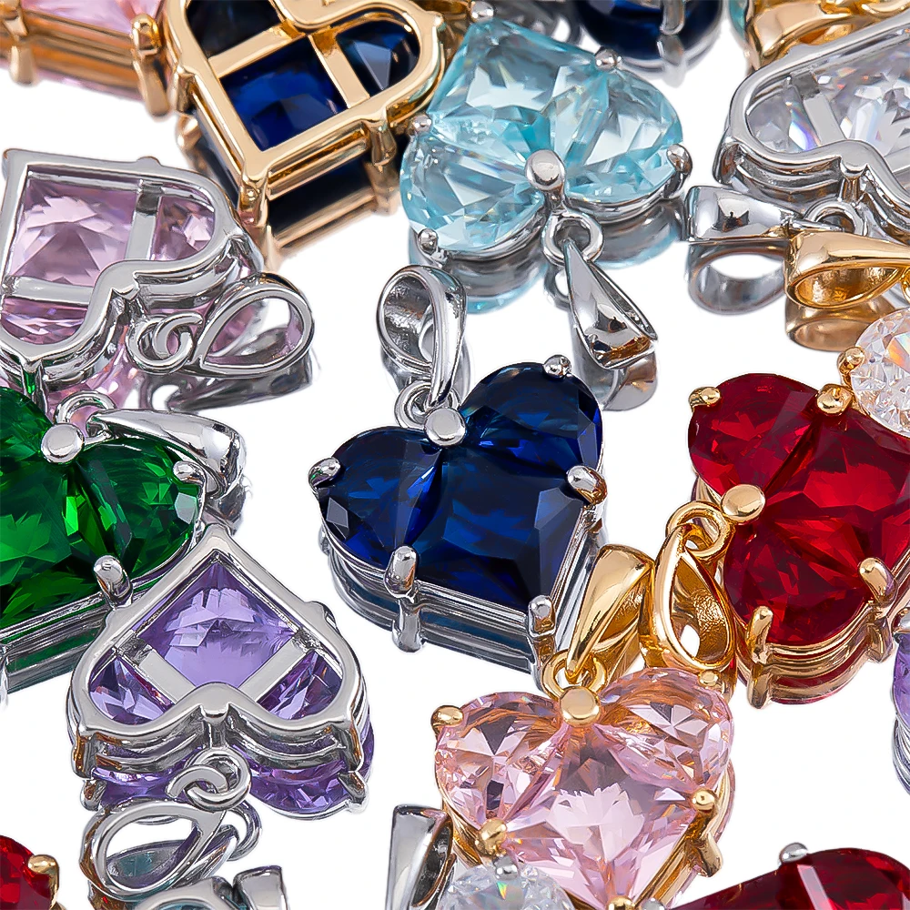 

2PC Heart Shape Cubic Zirconia Charms Gold Color Copper Heart Necklace Valentine Day Pendants For Diy Jewelry Making Findings