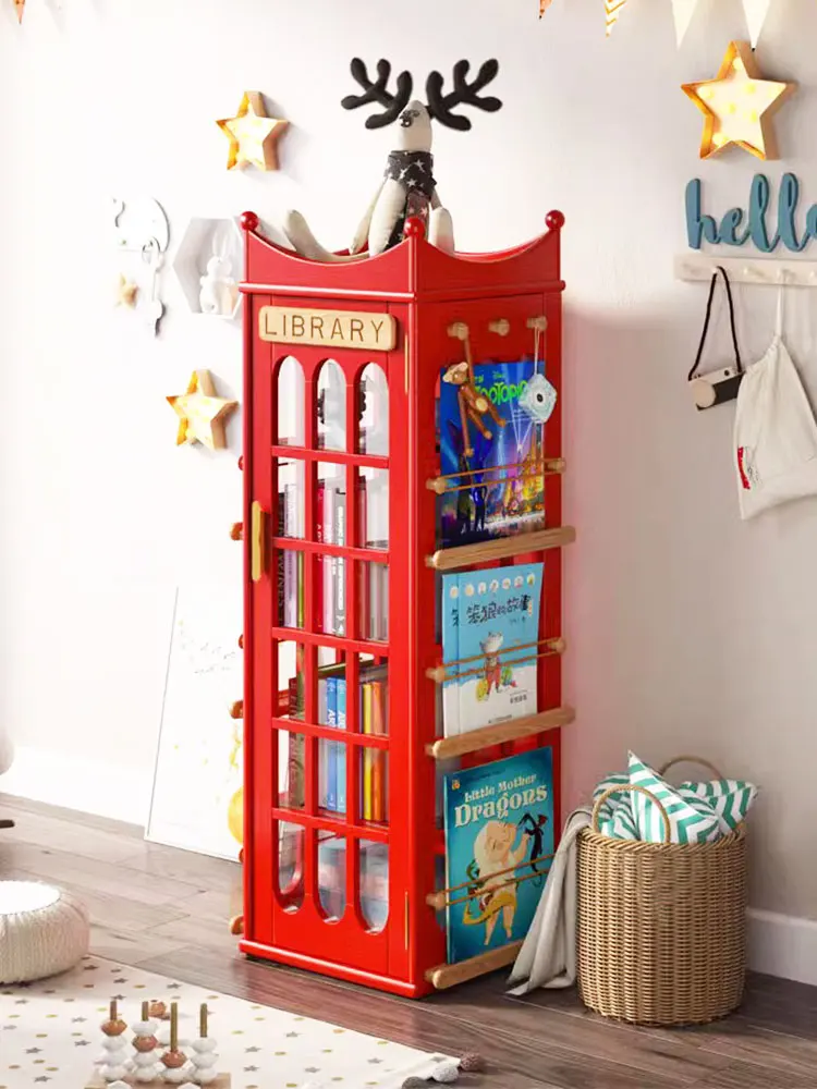 Estantería de madera maciza para niños, estante de piso para sala de estar, estante de almacenamiento, área de lectura creativa para el hogar