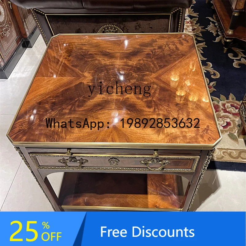 European Style Mahogany Solid Wood Coffee Table Living Room Sofa Lacquered Side Table