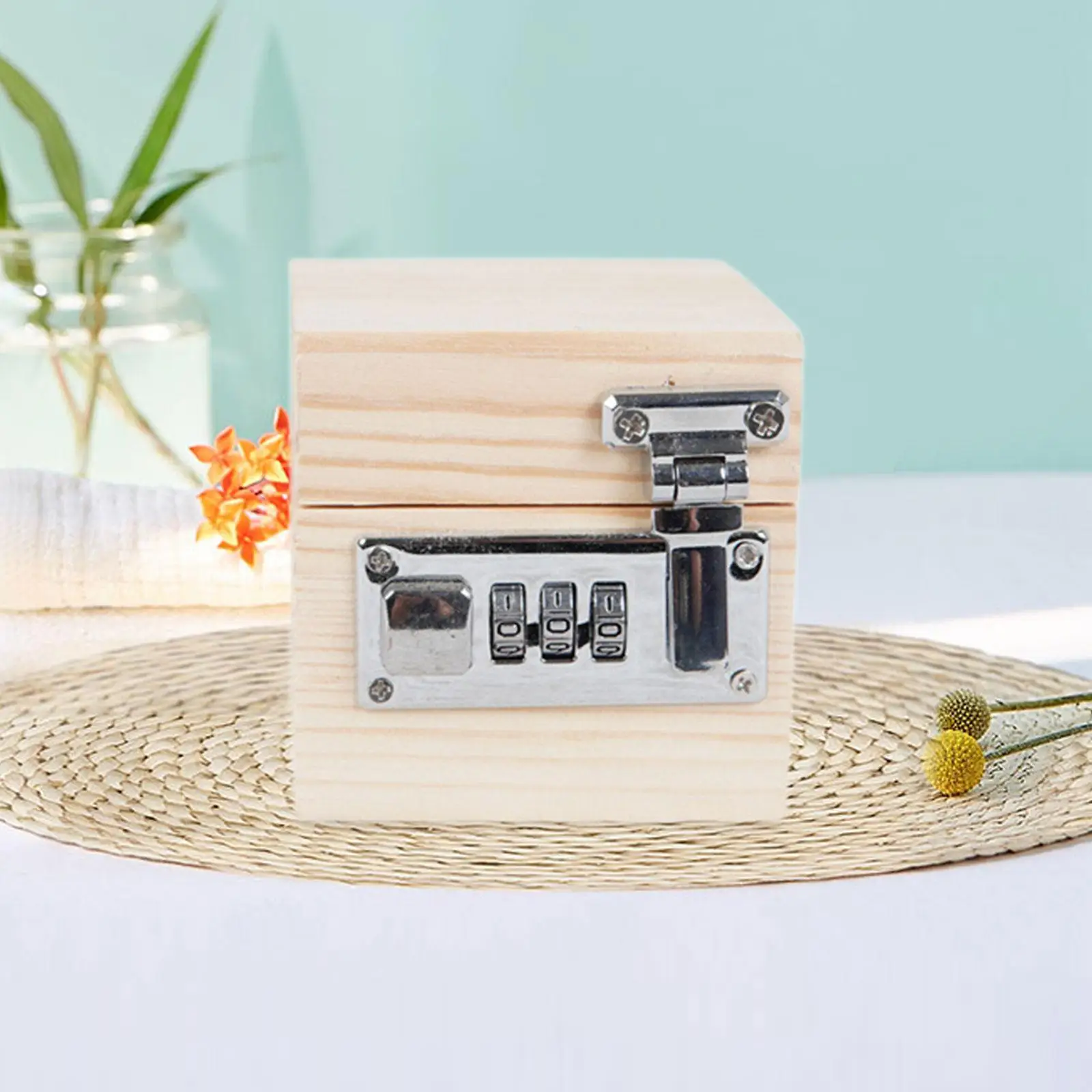 صندوق تخزين منظم متعدد الاستخدامات قابل للقفل 3.15 بوصة × 3.15 بوصة × 3.15 بوصة خشبي صغير غطاء الوجه حاوية أمنية صندوق هدايا غامض