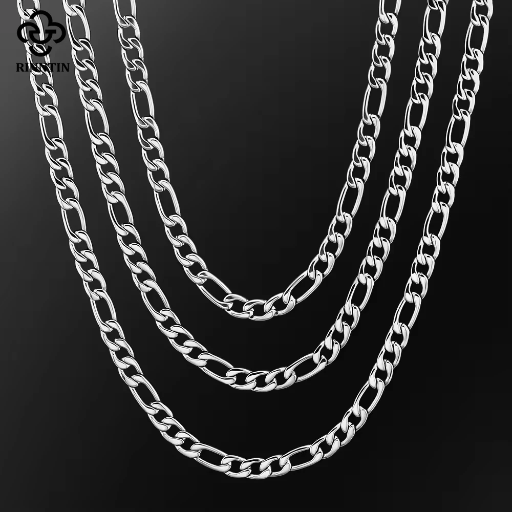 

Rinntin 925 Sterling Silver Diamond-Cut Figaro Link Chain Necklace for Men Women Trendy Punk Neck Chain Silver Jewelry SC27