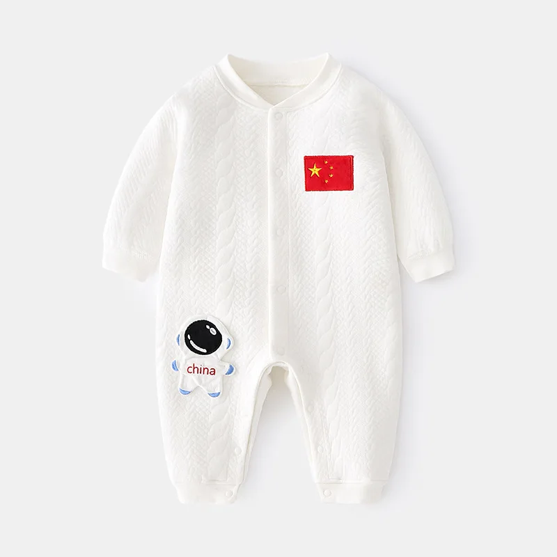 Baby Warm Jumpsuit Baby Herfst En Winter Zonder Been Romper Lucht Katoen Pasgeboren Nationale Vlag Spaceman Deur Romper