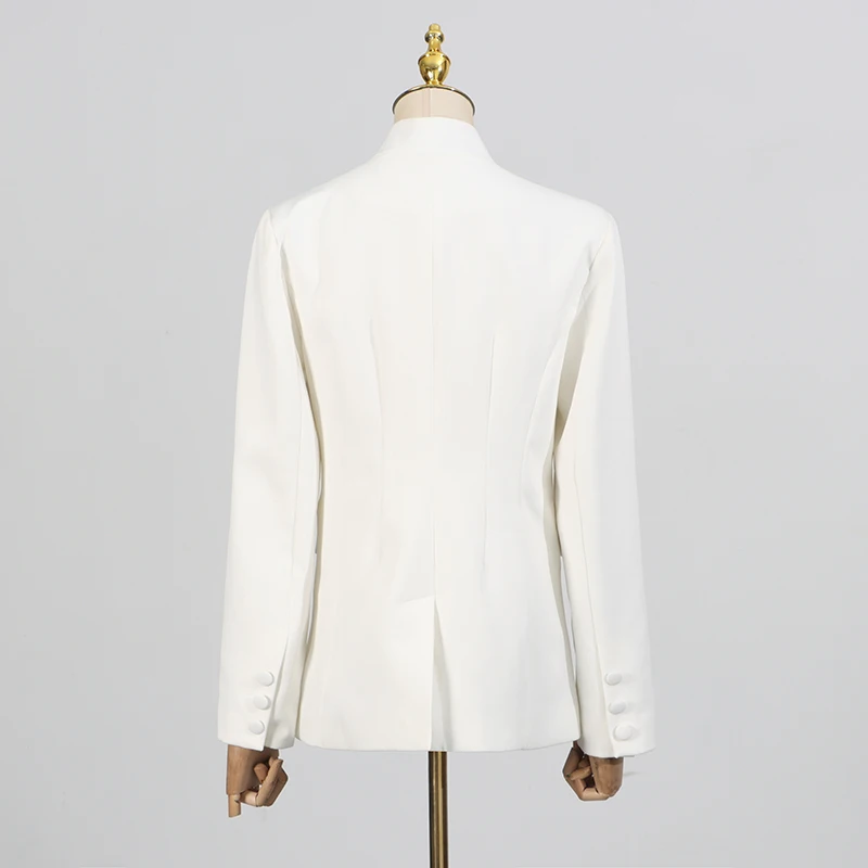 KBQ-Chaqueta adelgazante de diamantes empalmados lisos para mujer, chaqueta elegante con cuello levantado y manga larga con botones empalmados, estilo de moda femenina