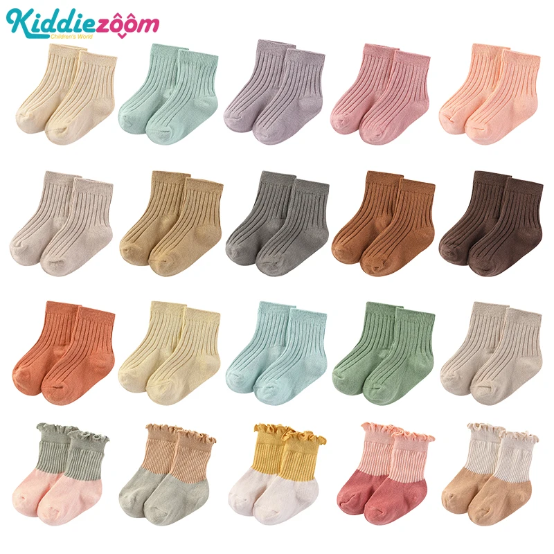 5PCS Newborn Baby Solid Color Stripe 100% Cotton Socks Breathable and Comfortable 0-5-year-old Baby Unisex Fashion Trendy Socks