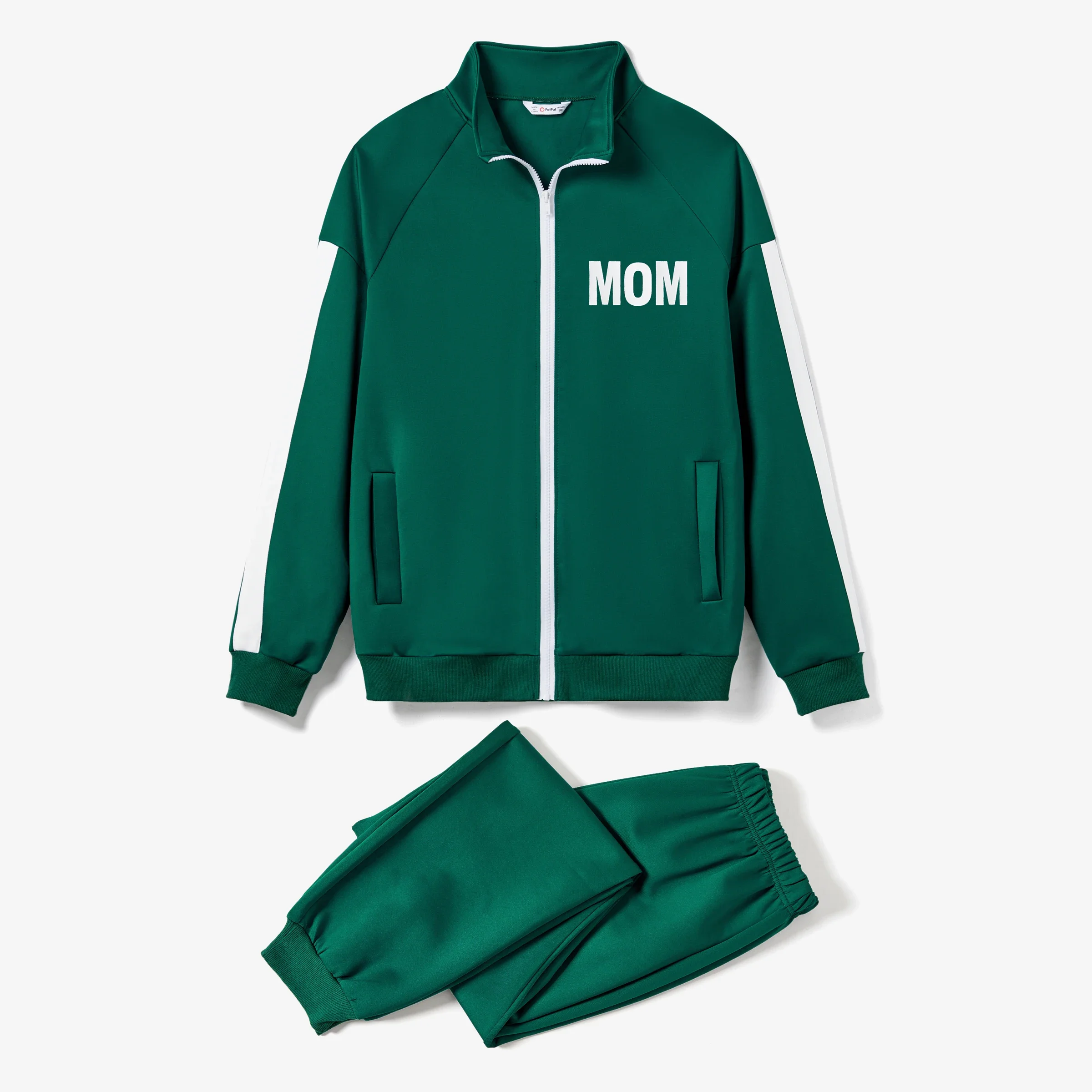 PatPat Family Matching Green Zipper Coat Tops and Pants Tracksuits Sets Soft and Comfortable  Perfect for Outings