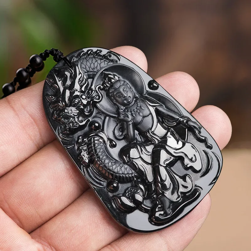 

Burmese Jade Guanyin Pendant Necklace Charm Real Accessories Carved Amulet Jewelry Black Gemstones Natural Jadeite Emerald