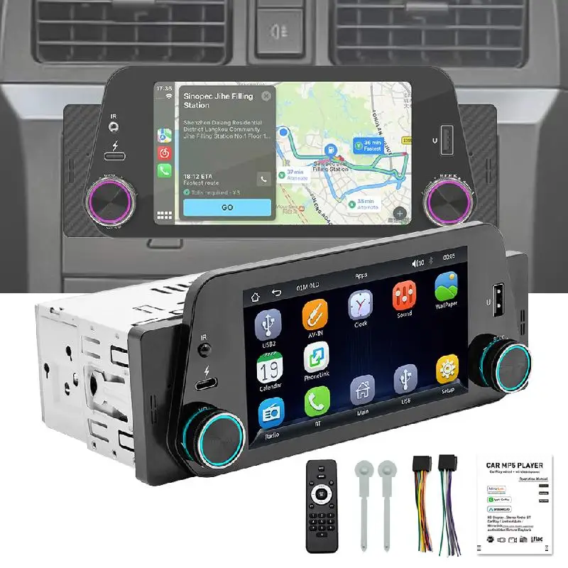 

Автомобильный мультимедийный плеер, беспроводной CarPlay, Android, автомобильный радиоприемник, 5-дюймовый сенсорный экран, Bluetooth, громкая связь, вызов, USB, аудиосистема Mirrorlink