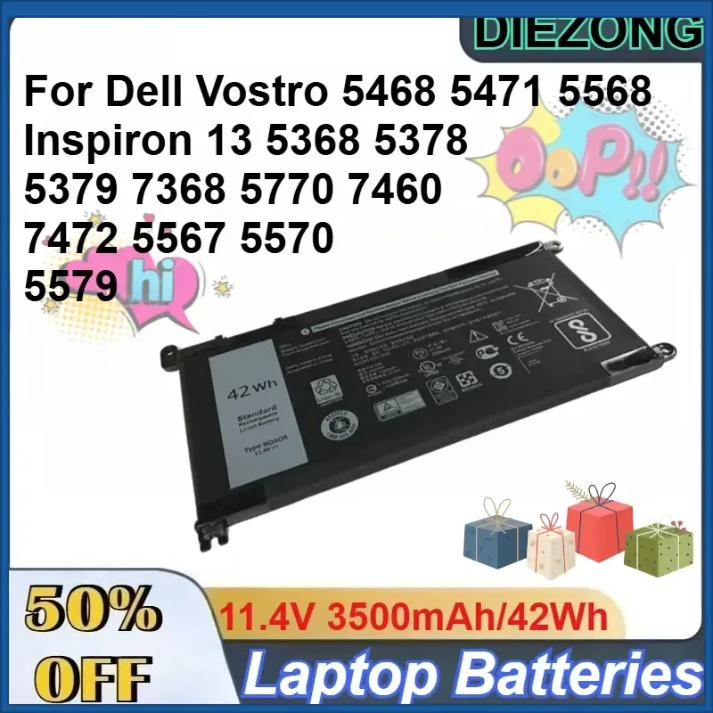11.4V 3500mAh/42Wh WDX0R Battery for Dell Vostro 5468 5471 5568 Inspiron 13 5368 5378 5379 7368 5770 7460 7472 5567 5570 5579