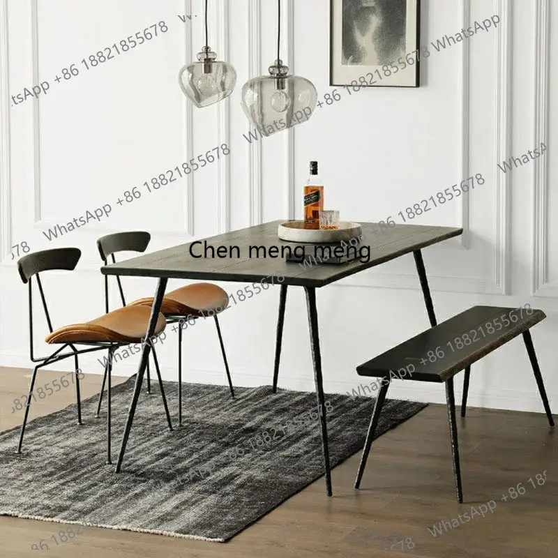 

solid wood rectangular dining table household dining table and chair combination medieval industrial style black dining table