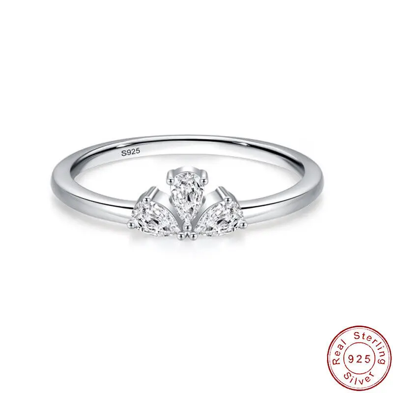 

European Sparkling Water Drop Crown Clear AAA CZ S925 Sterling Silver Finger Ring For Women Birthday Wedding Jewelry