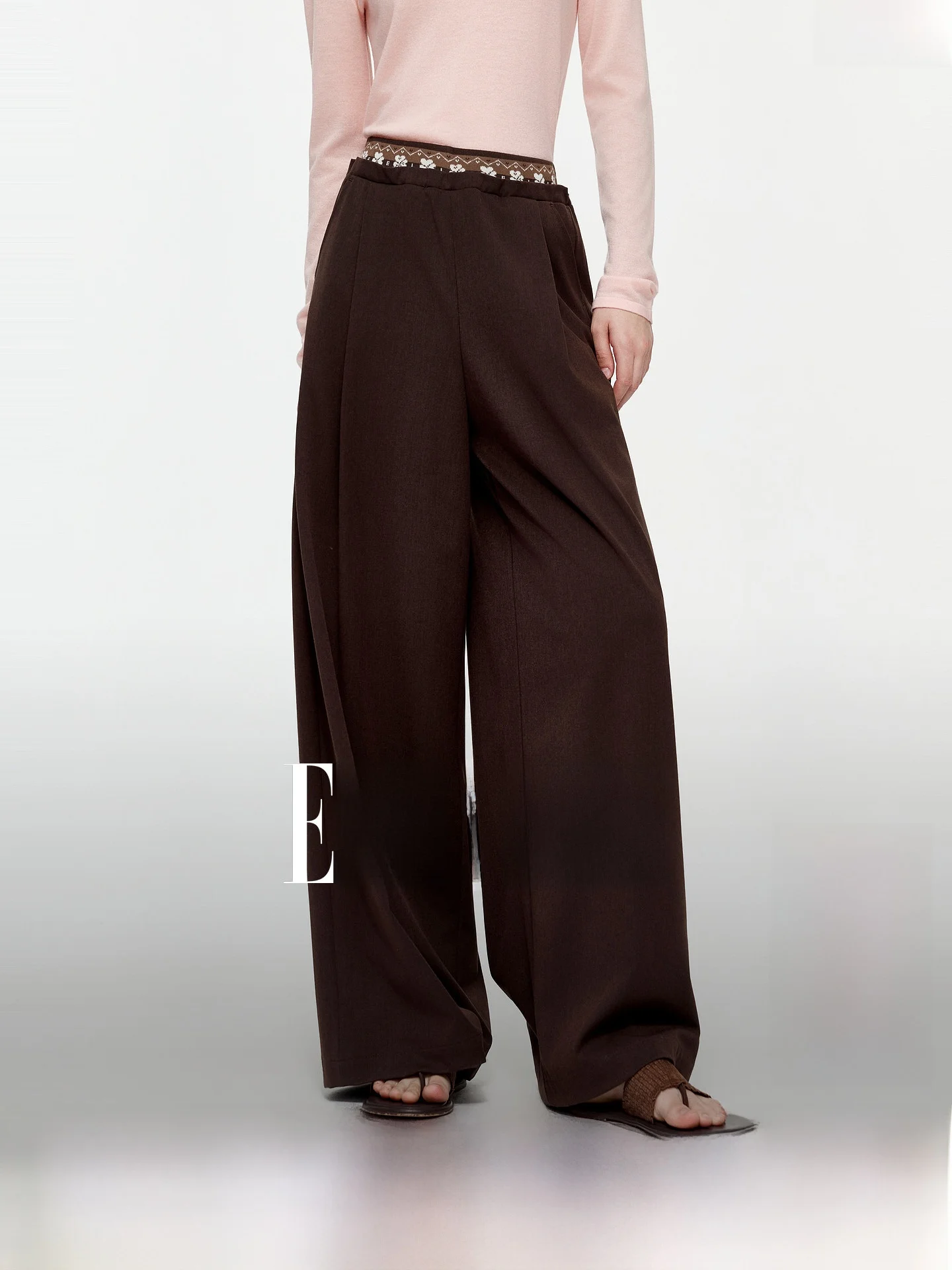 Elle Retro Color Block Knitted Casual Pants Women's Autumn New Style High Waist Wide Leg Long Pants Draping Loose Fit Trousers