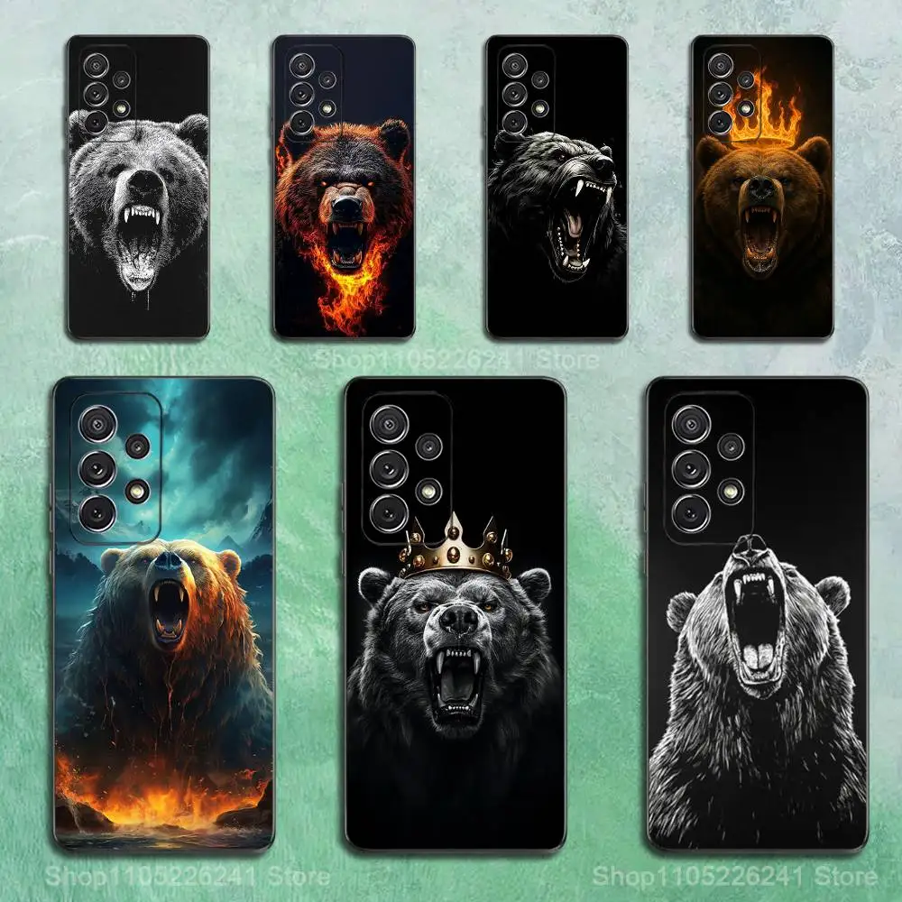 Animal Bear Ferocious Phone Case For Samsung S9,S10,S20,S10,S21,S25,S24,S23,Ultra,FE,Plus,Lite,Soft Silicone Black Cover