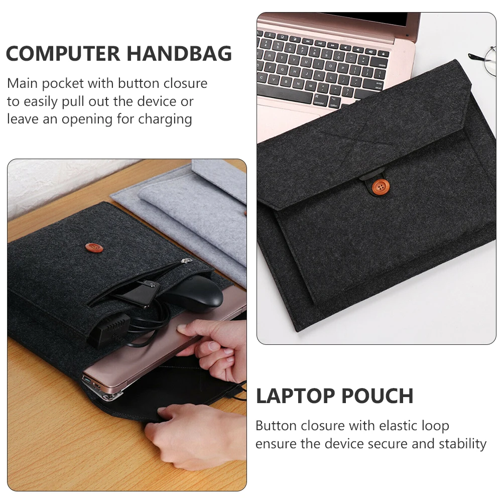 

Laptop Pouch 14 Inch Premium Felt Interior Exterior Scratch Proof Button Closure Main Pocket Storage For Mouse Data