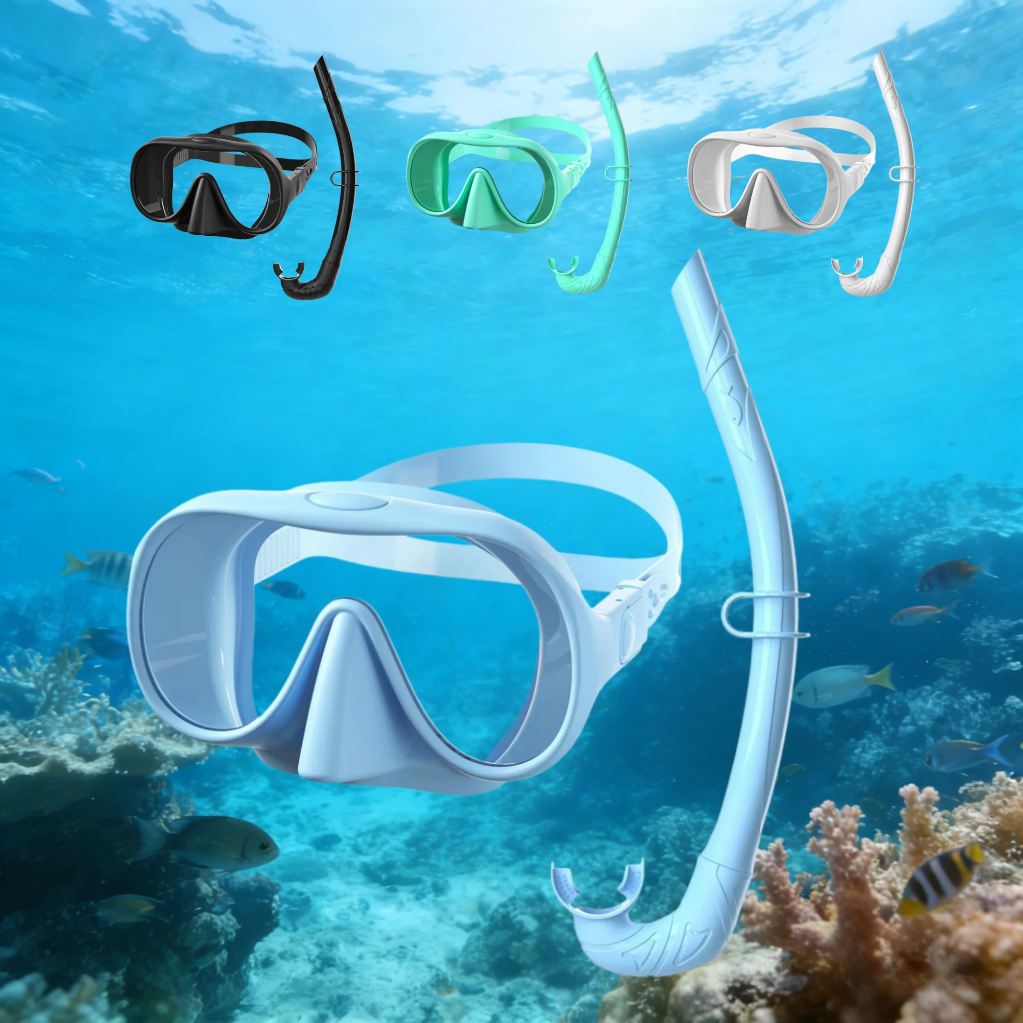 Espejo facial para buceo, antivaho 180 ° Espejo facial para snorkel, máscara de buceo en aguas profundas, gafas de buceo con tubo respiratorio