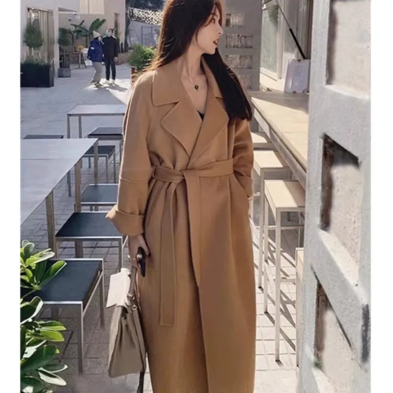 Red Double-sided cashmere Coat For women mid to long length 2026 Autumn Winter New Product Loose High-end Woolen Coats Female