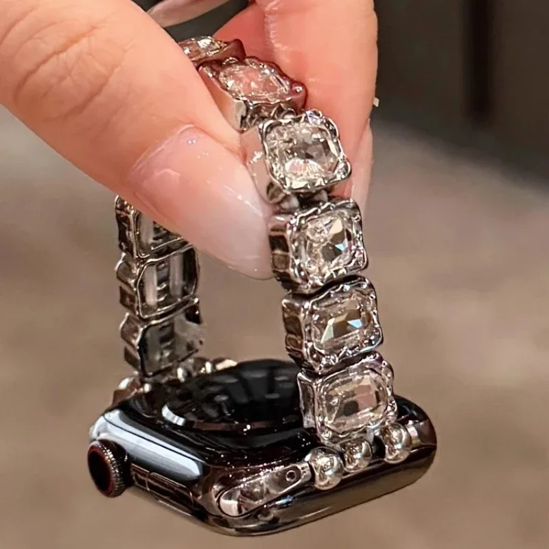 Glitzerndes, farbiges Diamantarmband für Apple Watch S12 11 10 9 8 7 6 5 4 Ultra 2, elastisches Band für iWatch 40mm 44 46 42 41 45 38 49mm