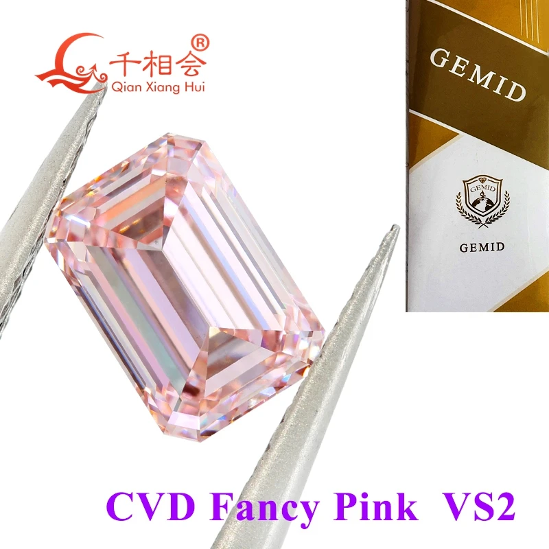 CVD diamond Fancy light Pink color 1.511ct VS/VVS clarity emerald shape GEMID certificated lab grown diamond loose stone