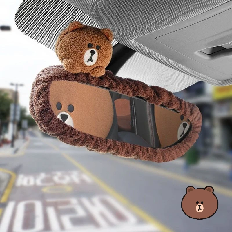 

LINE FRIENDS Brown Cony anime cartoon cute plush doll car rearview mirror cover kawaii car interior decoration gift wholesale