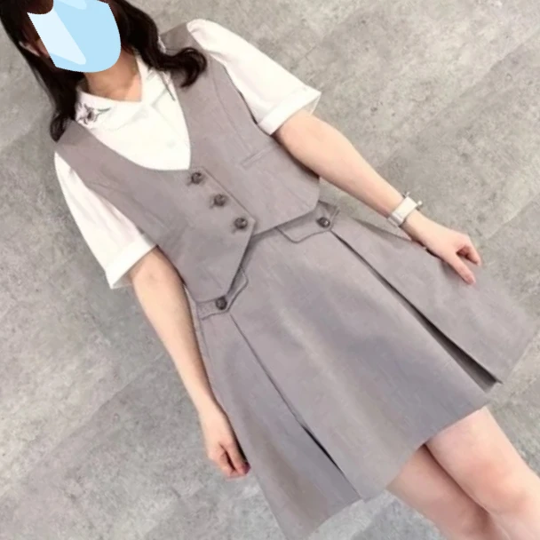 

Women's Two Piece Outfits Japanese College Style Versatile Elegant Basic Tank Top Casual Vest and Skirt Set Fashion Summer Set