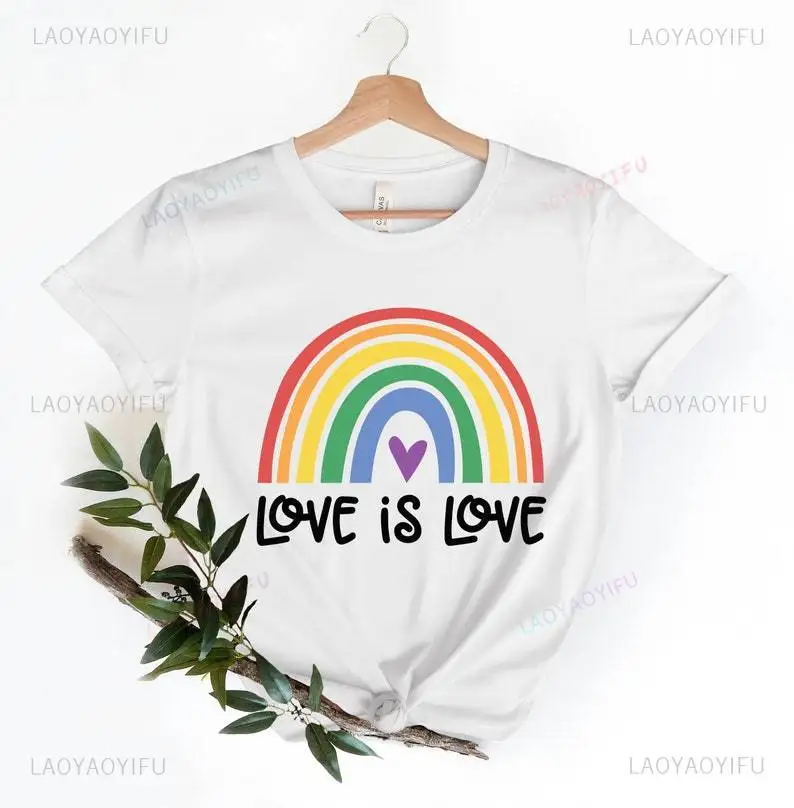 Love Is Love Printed T-shirt Rainbow Retro LGBT Woman Man Summer Pride Month Equality T Shirts High Quality Cotton Gift Tops Tee