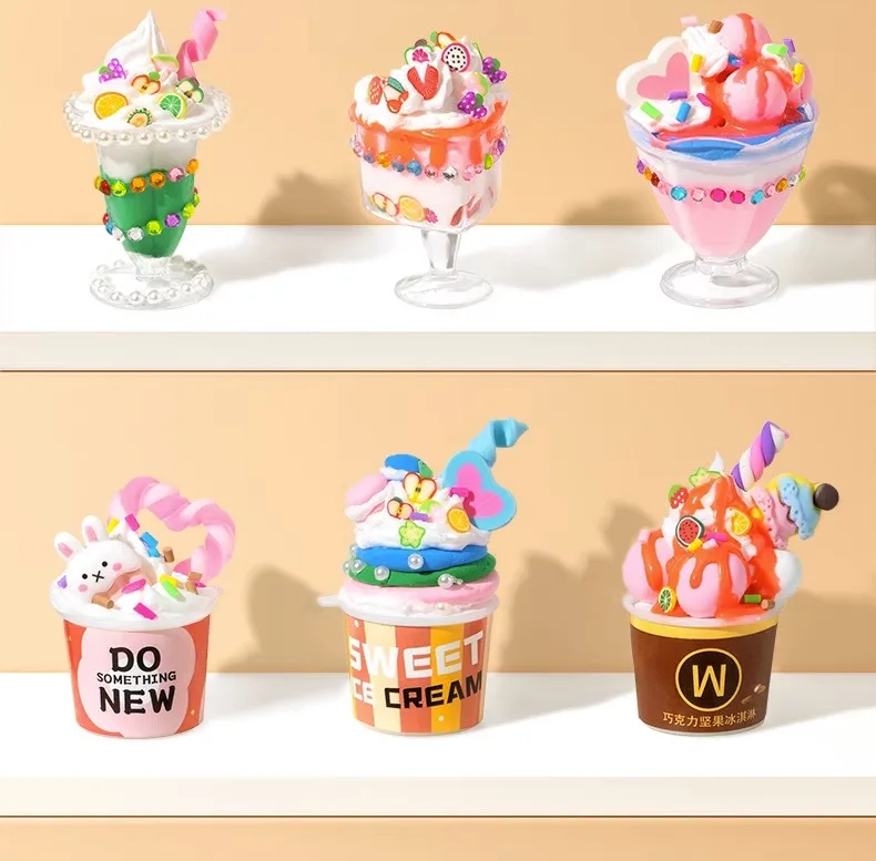 Cream Glue Simulate Ice Cream Cup Goo Card Kit 3D Resin Sticker Wind Chime Guka Handmade DIY Craft Material Pack Girl Gift