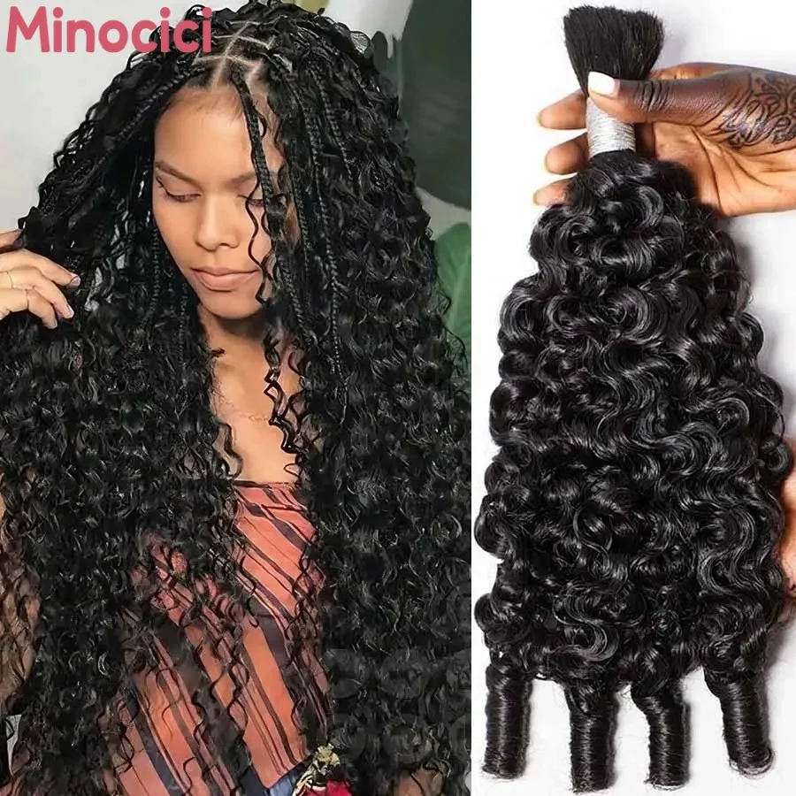 Cabello Humano Rizado Birmano para Trenzas Boho, Extensiones de Cabello Humano Virgen Rizado Negro Natural, Paquetes de Cabello Brasileño Boho a Granel de 30 Pulgadas