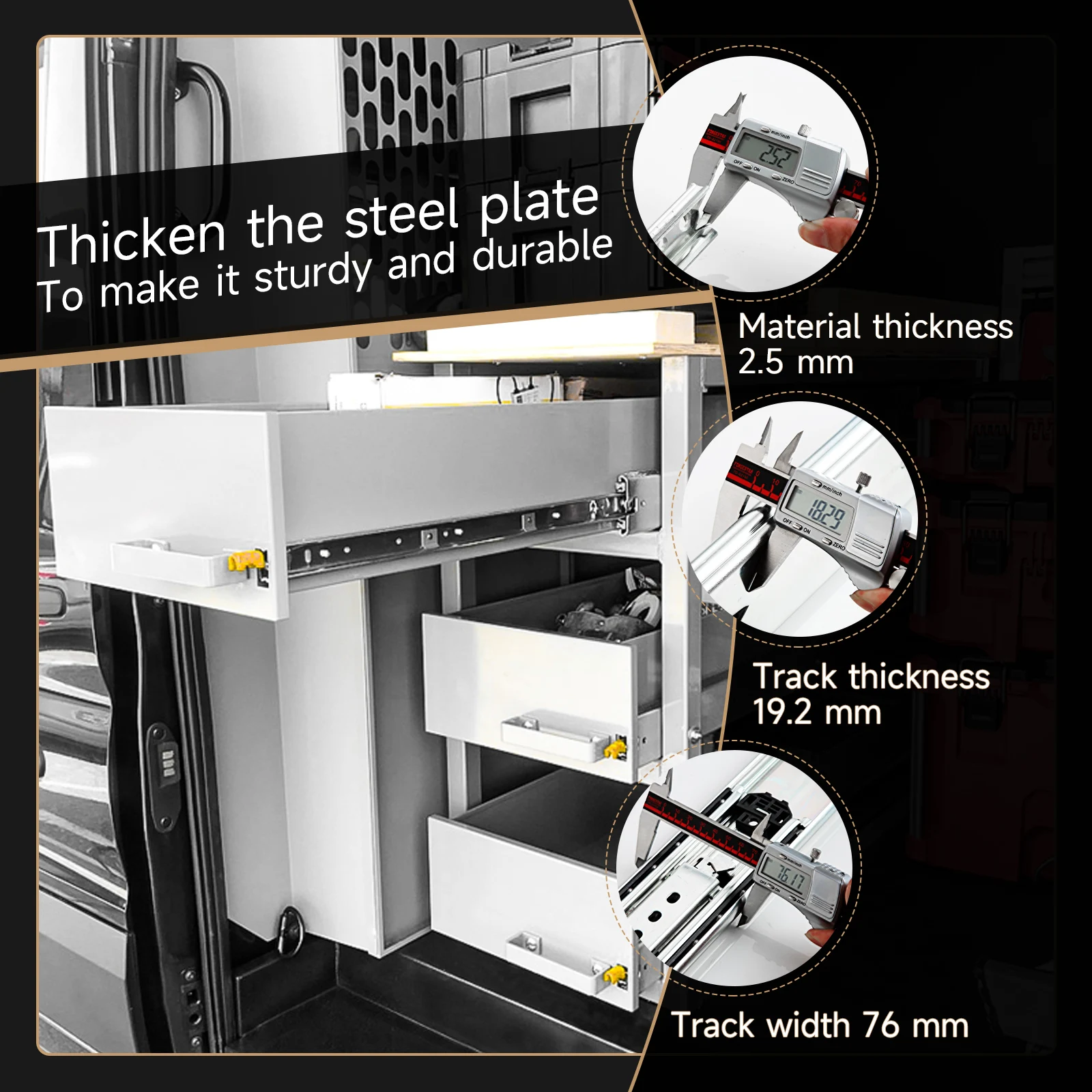 AOLISHENG 76mm With Lock Heavy Duty Drawer Slides 12-40 Inch Side Mount Ball Bearing Full Extension For Tool Cabinet Load 220kg