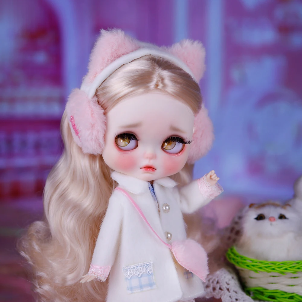 ICY DBS Blyth Doll Blonde Curly Hair Round Face Fair Skin Matte Face Lovable Girl Hand-Painted Makeup 30cm Doll Festival Gift