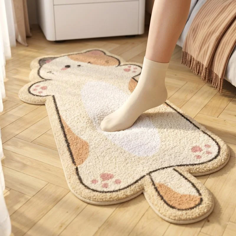 

Cute Cat Artificial Leather Carpet Soft Fur Bedside Floor Mat for Bedroom Balcony Window Seat Gifts for Women and Children