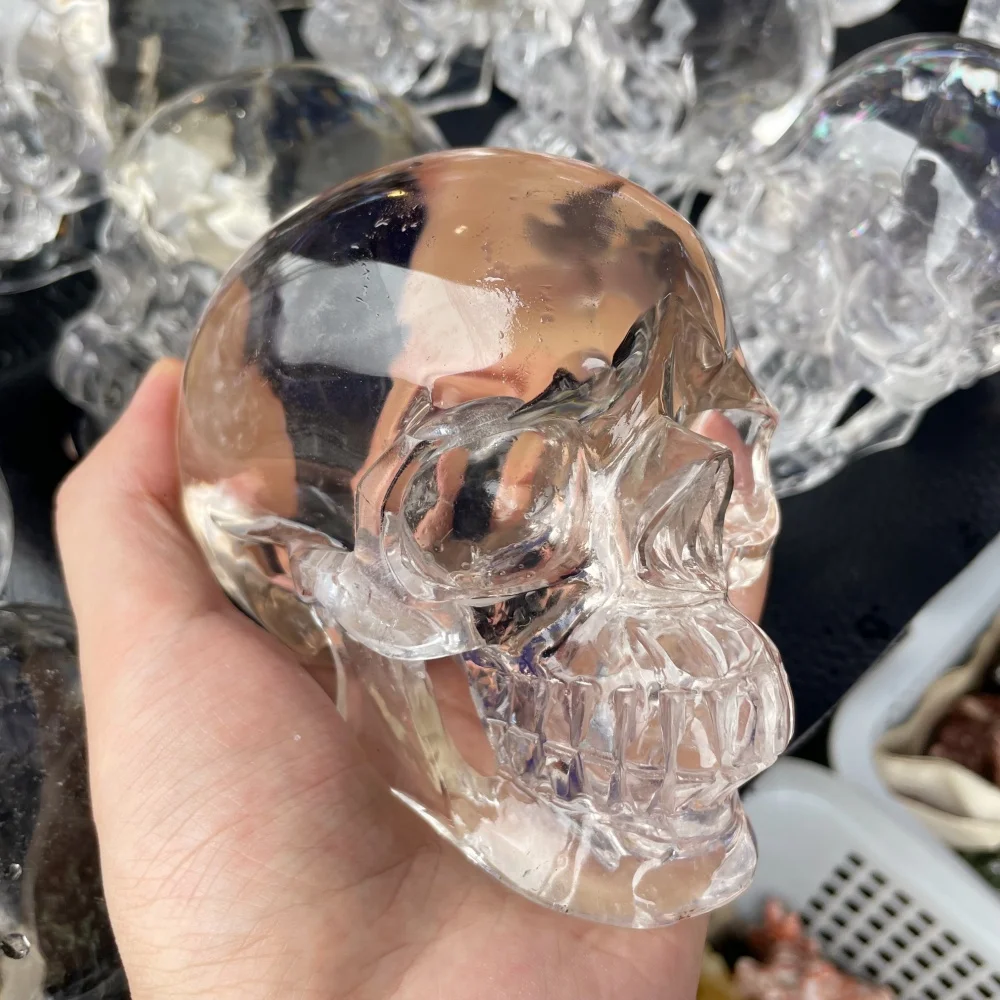 Natural Clear Quartz Crystal Skull Hand Carved Quartz Skull Figurine Healing Crystal Skull Sculpture Home Desktop Decor