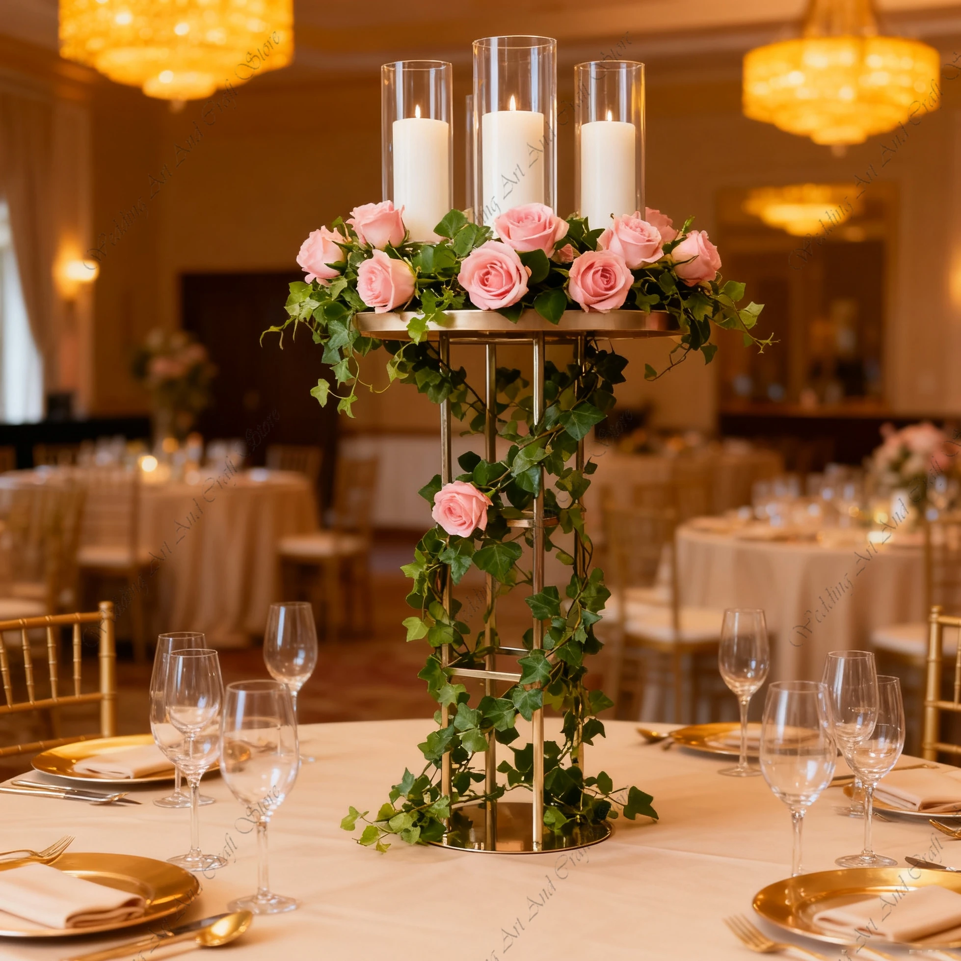 6pcs 100-150cm f30  Table Candelabras Centerpiece Gold Candle Holder Centerpiece Wedding Background Road Guide Props ivy269