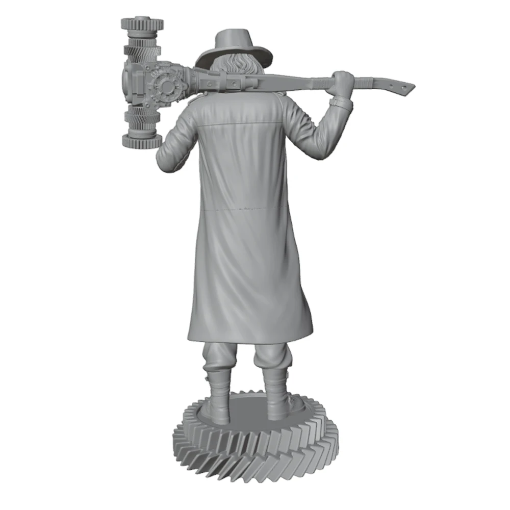 1/24 Scale mechanical hammer tooling, holding a cigar, with a beard and a smiling face, GK mini 3D printed gray model, unpainted