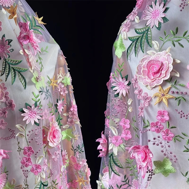 Hoge kwaliteit kleurrijke bloem mesh geborduurde kant stof handgemaakte jurk toast wieden jurk achtergrond decoratie accessoires