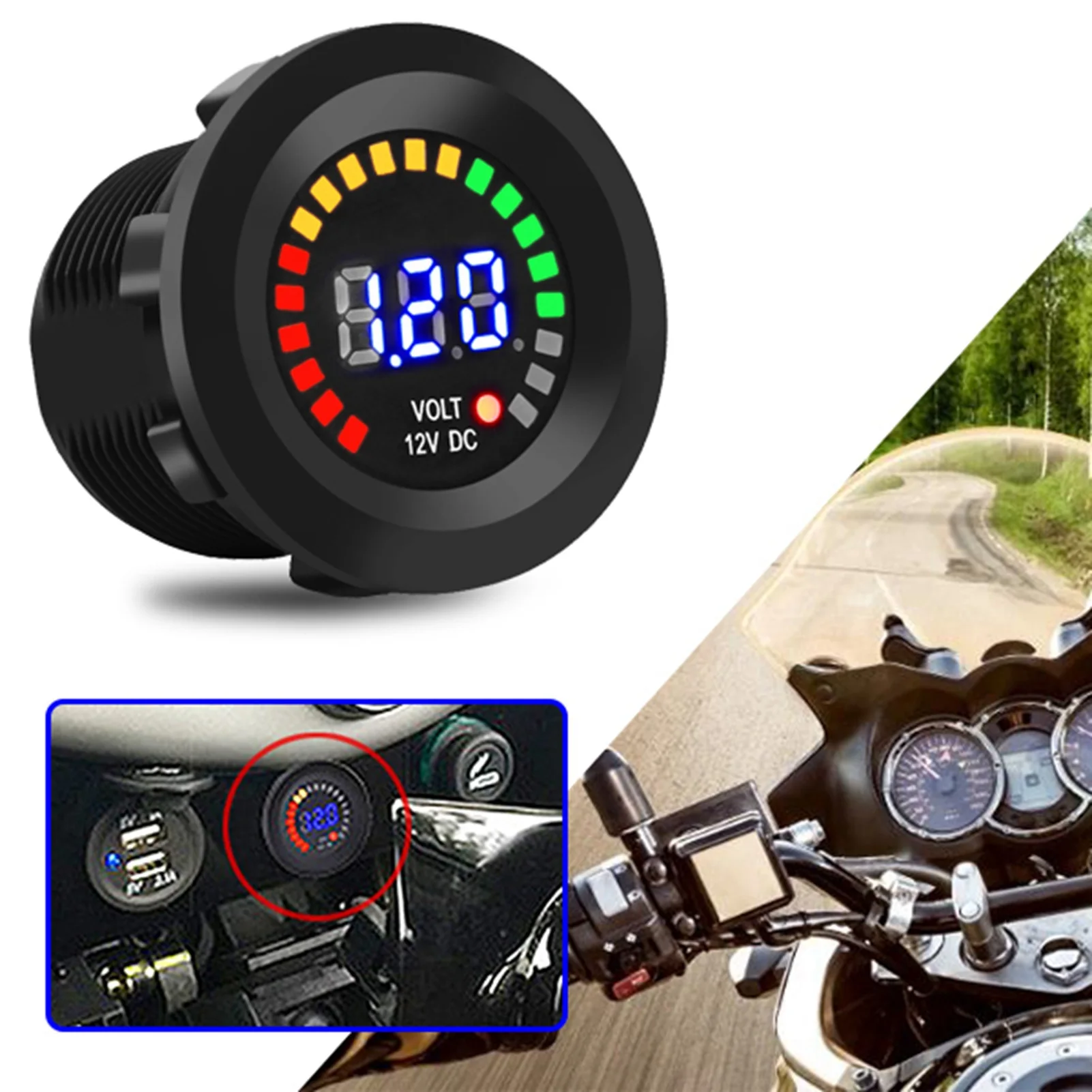 12V Motorrad Auto LED Digital Display Voltmeter Wasserdicht Spannung Volt Meter Gauge Motorräder Autos Boote ATV UTV Camper – Detail 2