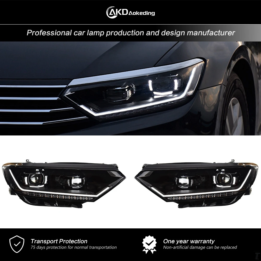 AKD Head Lamp For VW Passat B8 Europe 2016-2019 B8.5 LED Magotan Headlights DRL Head Lamp Angel Eye Auto Accessories 2PCS