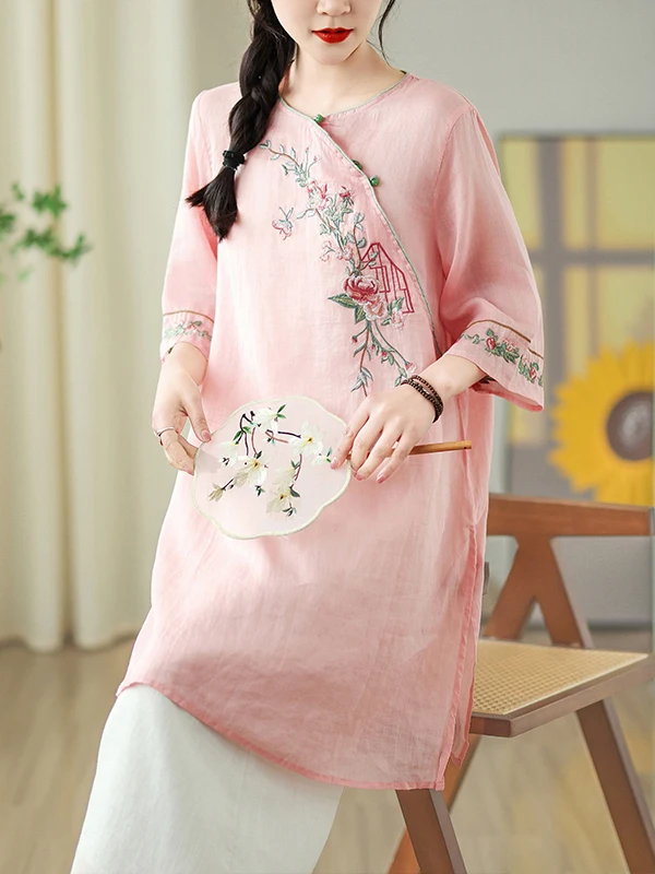 تي شيرت مطرز بقصة ضيقة متوسط الطول مستدير Ne كاجوال علوي صيفي من القطن والبوليستر مزيج كمثرى مستقيم Bo...