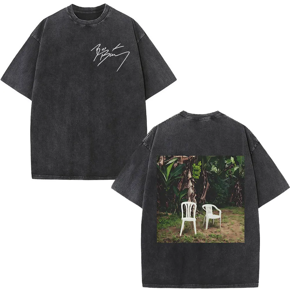 Washed Vintage Rapper Bad Bunny Graphic T-shirt DeBi TiRAR MaS FOToS DTMF 2025 T Shirts Men Women Hip Hop Retro Oversized Tshirt