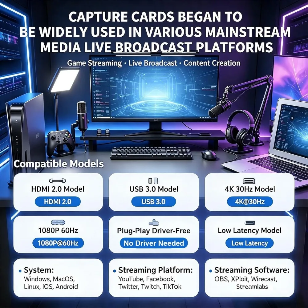 4K 30Hz HDMI Video Capture Card USB 2.0 USB 3.0 Type C Game Recorder for MacBook PS4 PC DVD Camera Live Streaming Windows PC