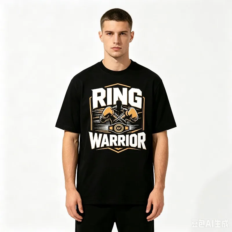 Men Regular Loose Ring Warrior Boxing Graphic T-Shirt Camping Fishing SUP Skate TarotRockShort SleeveWhite Black Streetwear Tee