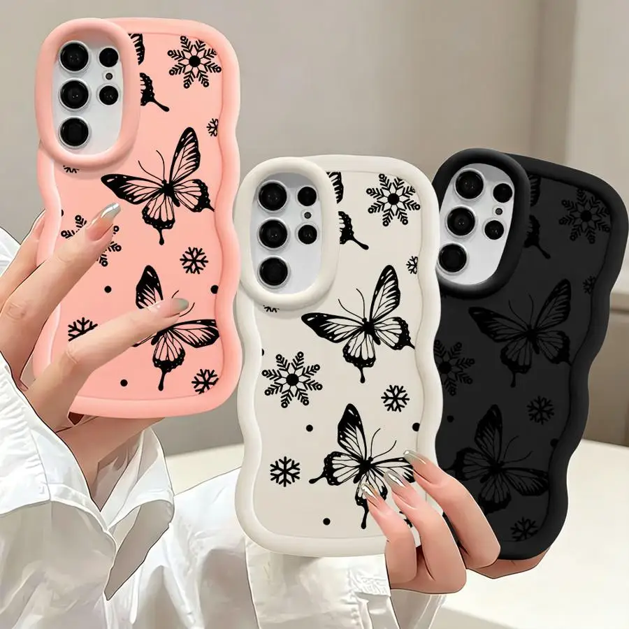 Simple Snowflake Butterfly Case for Samsung Galaxy S26 S25+ S23 Plus S22 Ultra S21 S20 FE S24 S24+ S25 Soft Phone Cover