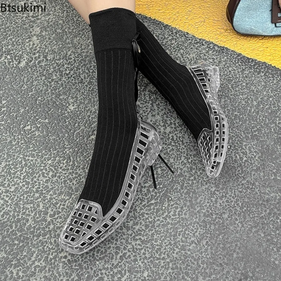 

New 2025 Women's Sandals Summer Hollow Breathable Slip on Casual Shoes Square Toe Fashion Lightweight Comfortable Cool Slippers