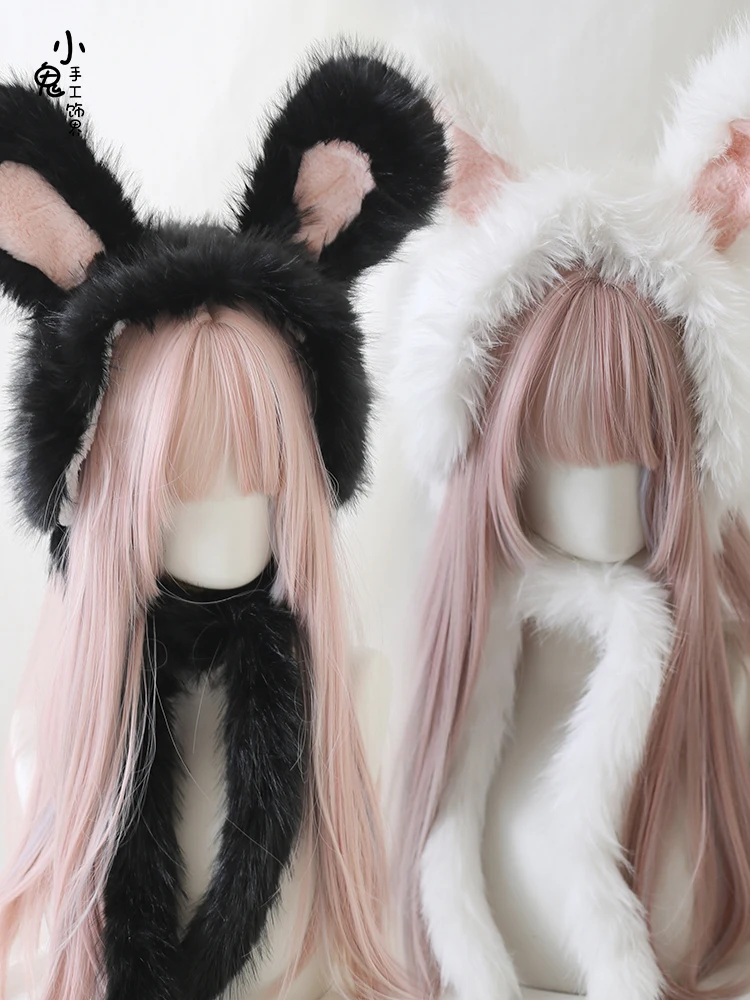 

Original Mink plush rabbit ears shape ear protection hat Japanese cute Lolita rabbit ears all plush warm hat