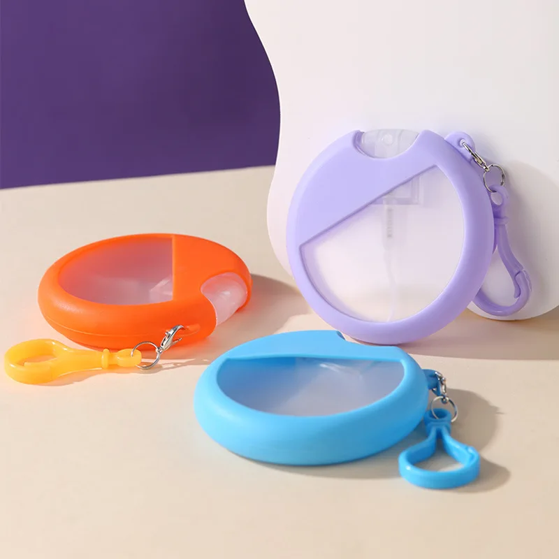 

25ml Round Card Plastic Perfume Bottle with Silicone Protective Round Keychain Card Portable Travel Dispenser Bottle