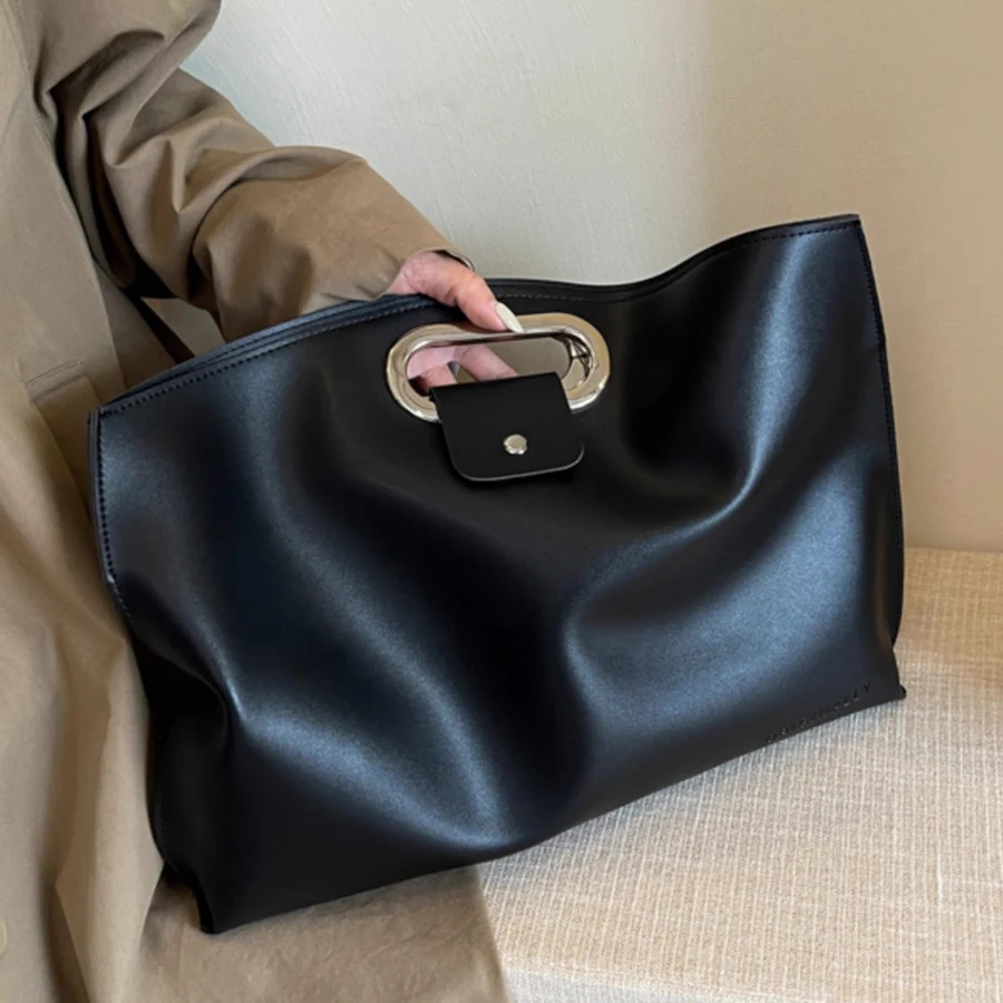 

French retro soft pu leather briefcase for women new large-capacity commuter handbag folder computer bag for men solid laptop