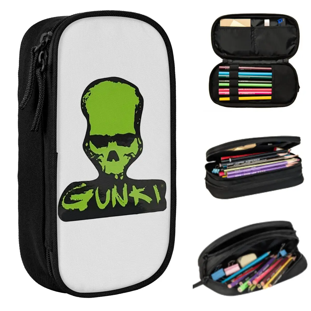 Gunki Logo Angling Skull Fishing Gunki Pencil Case for Boy Girl School Pen Box Pencil Bag Stationery Supplies Pen Holder Bag