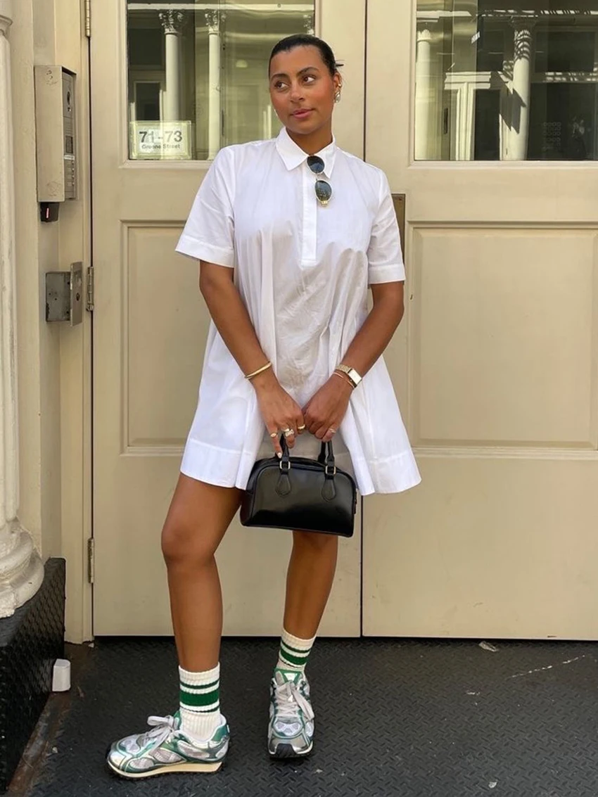 

Marthaqiqi хлопковая белая женская ночная рубашка с короткими рукавами, сексуальные пижамы с отложным воротником, мини-платье, повседневная женская одежда для сна