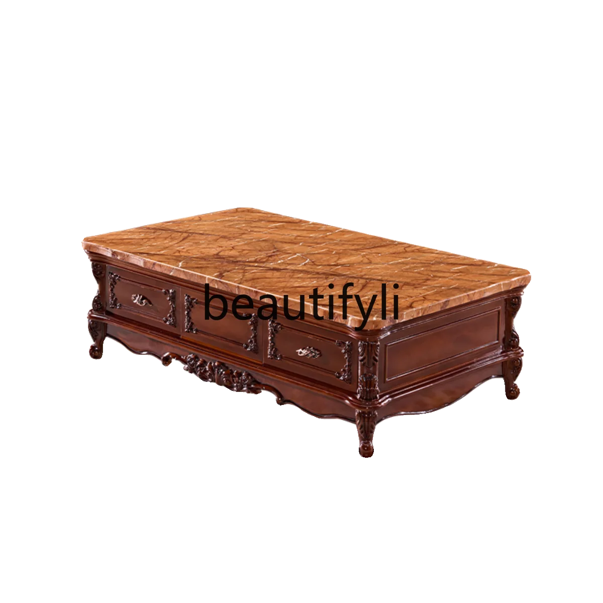 

European marble coffee table solid wood classical antique color apartment size living room coffee table