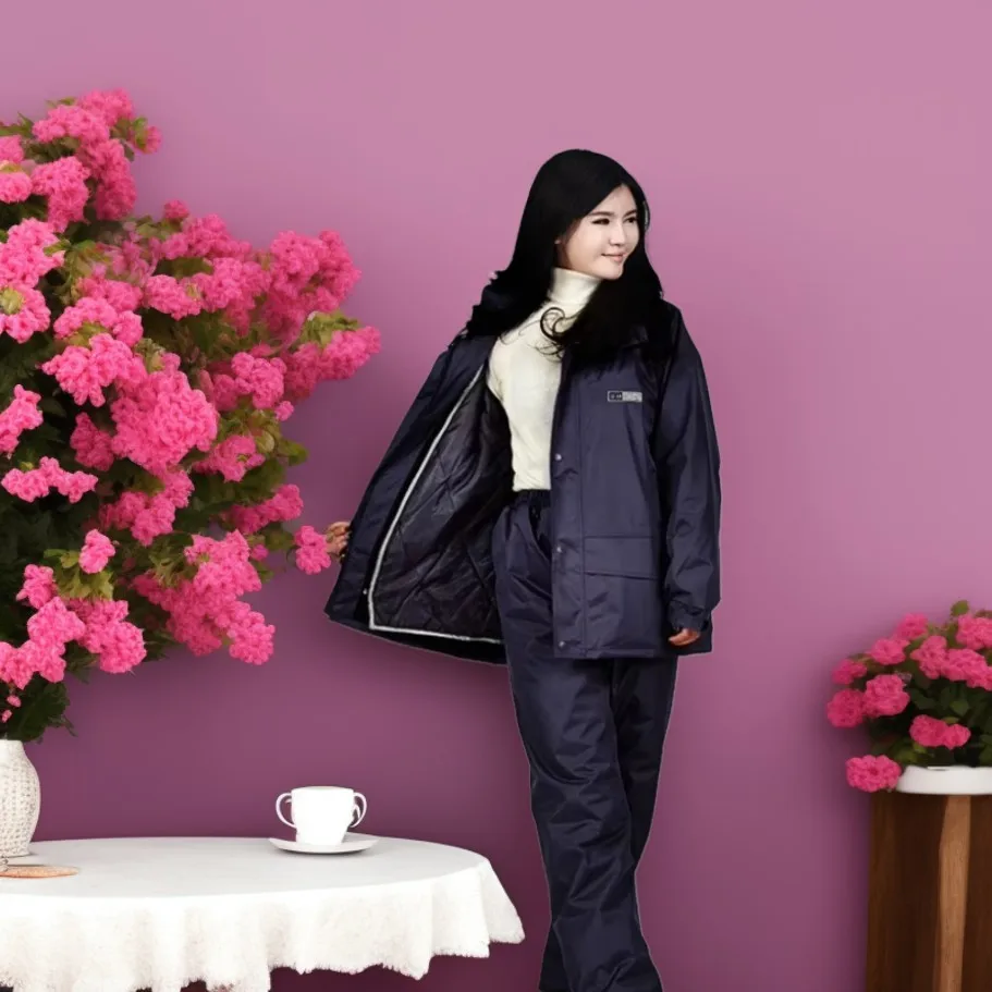 

Raincoat set for winter thickened windproof and warm riding thickened and detachable adult anti cold clothing raincoat