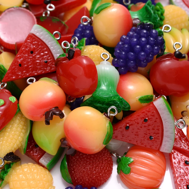 10Pcs/Lot 24 Style Fruit Apple Strawberry Grapes Resin Pendant For DIY Charms Earring Bracelet Necklace Jewelry Making Accessory